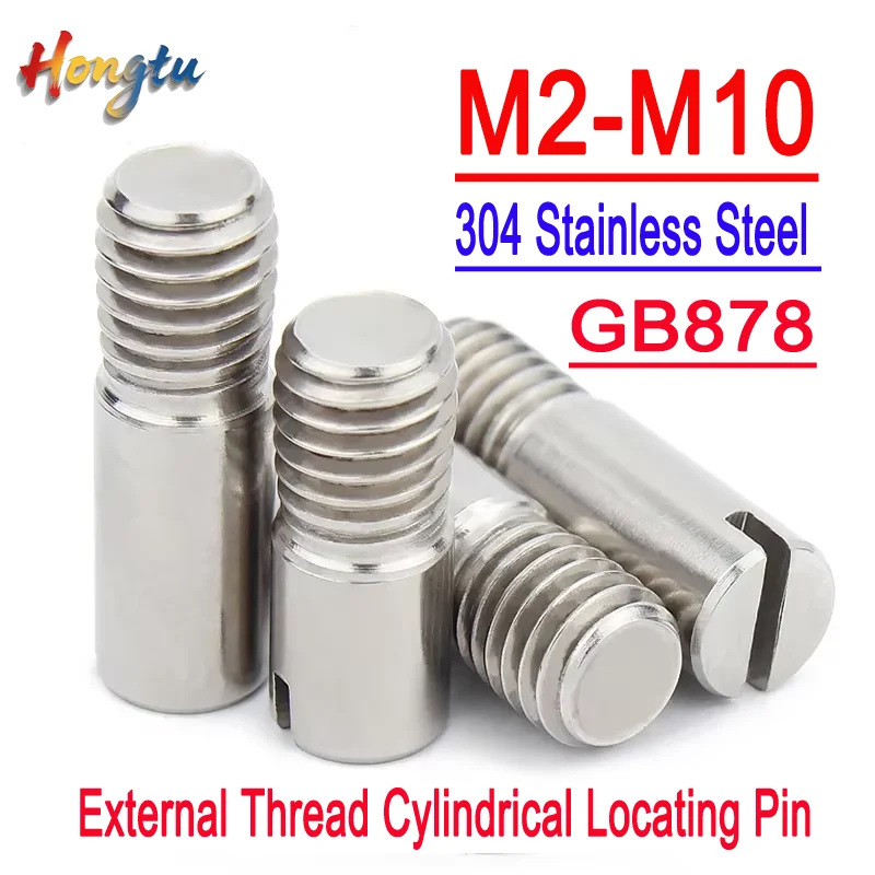 

304 Stainless Steel External Thread Cylindrical Locating Pin - Slotted with Flat Head Slot (M2-M10, GB878)