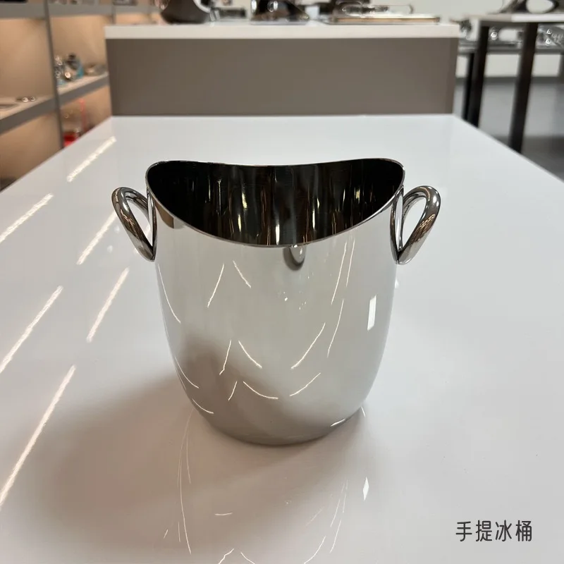 Ice Bucket Extra Thick 304 Stainless Steel Arc Bar Ice Bucket Binaural Ice Bucket