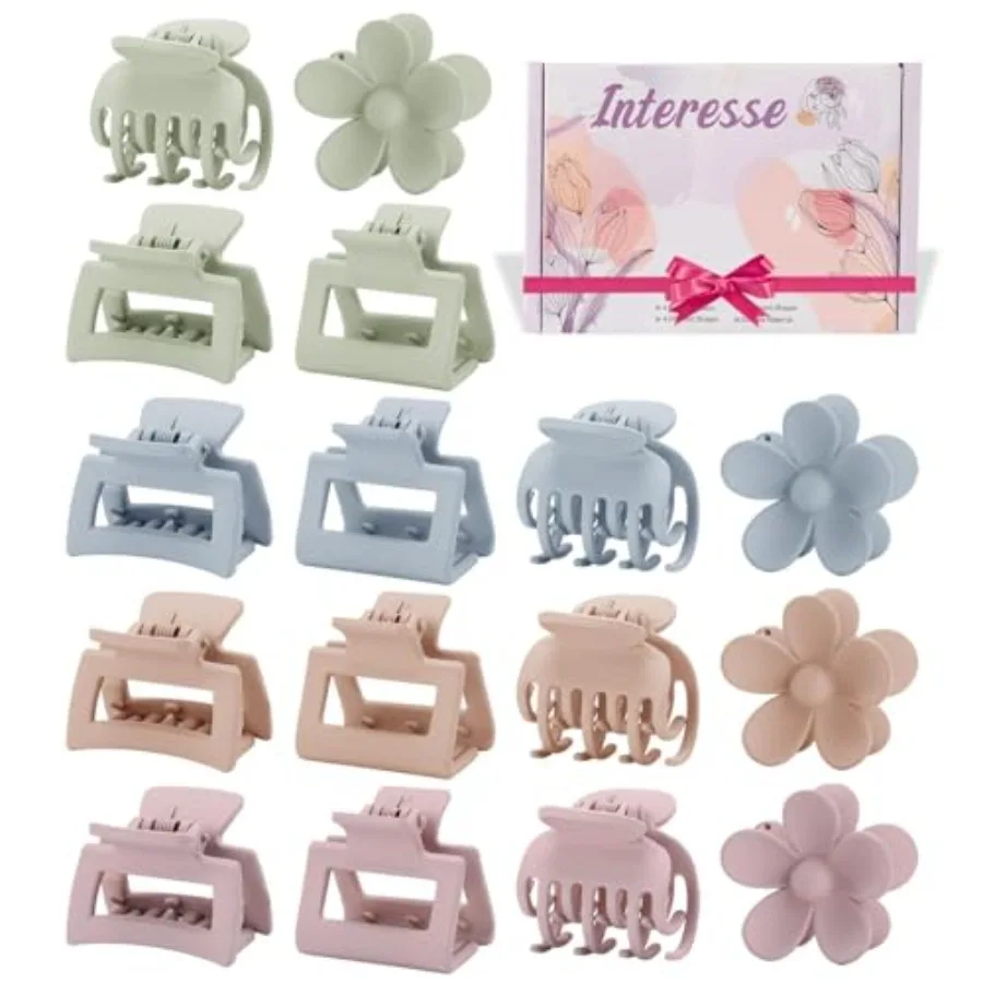 16 PCS Small Claw Clips for Thin Thick Hair, 4 Shapes Small Hair Clips, Cute Flower Claw Clips for Women, Mini Hair Clips for,H