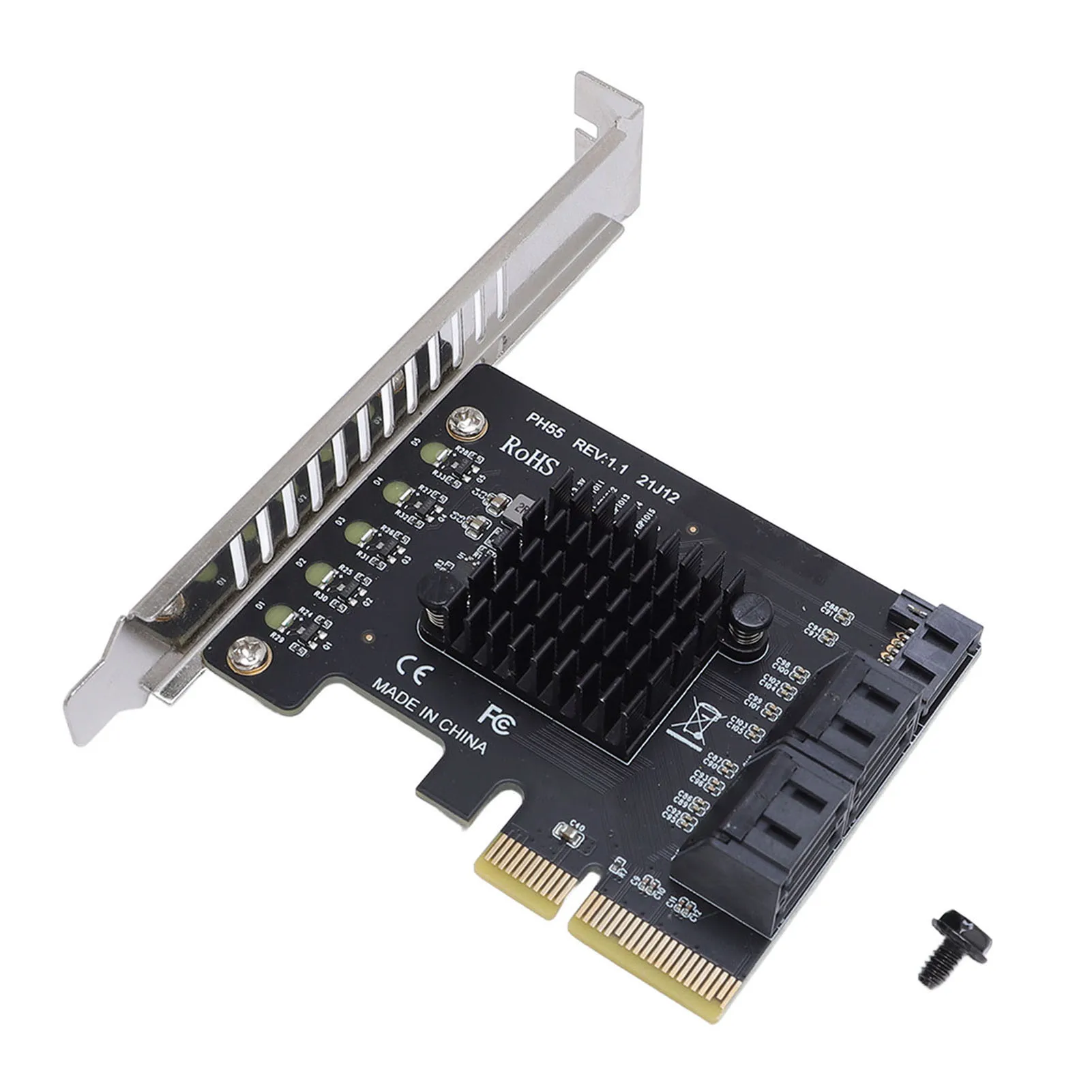 PCIE Expansion Card X4 X8 X16 to 5 Serial ATA 3.0 3.1 Port 6Gbps Plug and Play Fast Heat Dissipation Desktop PC Expansion Card