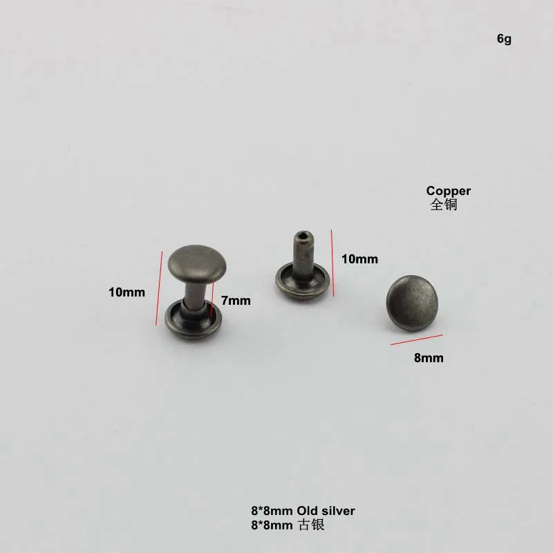 10-50-200pcs 3 size 6-8-10mm Old silver finished double fasten rivet for bags hardware,high quality rivets accessories