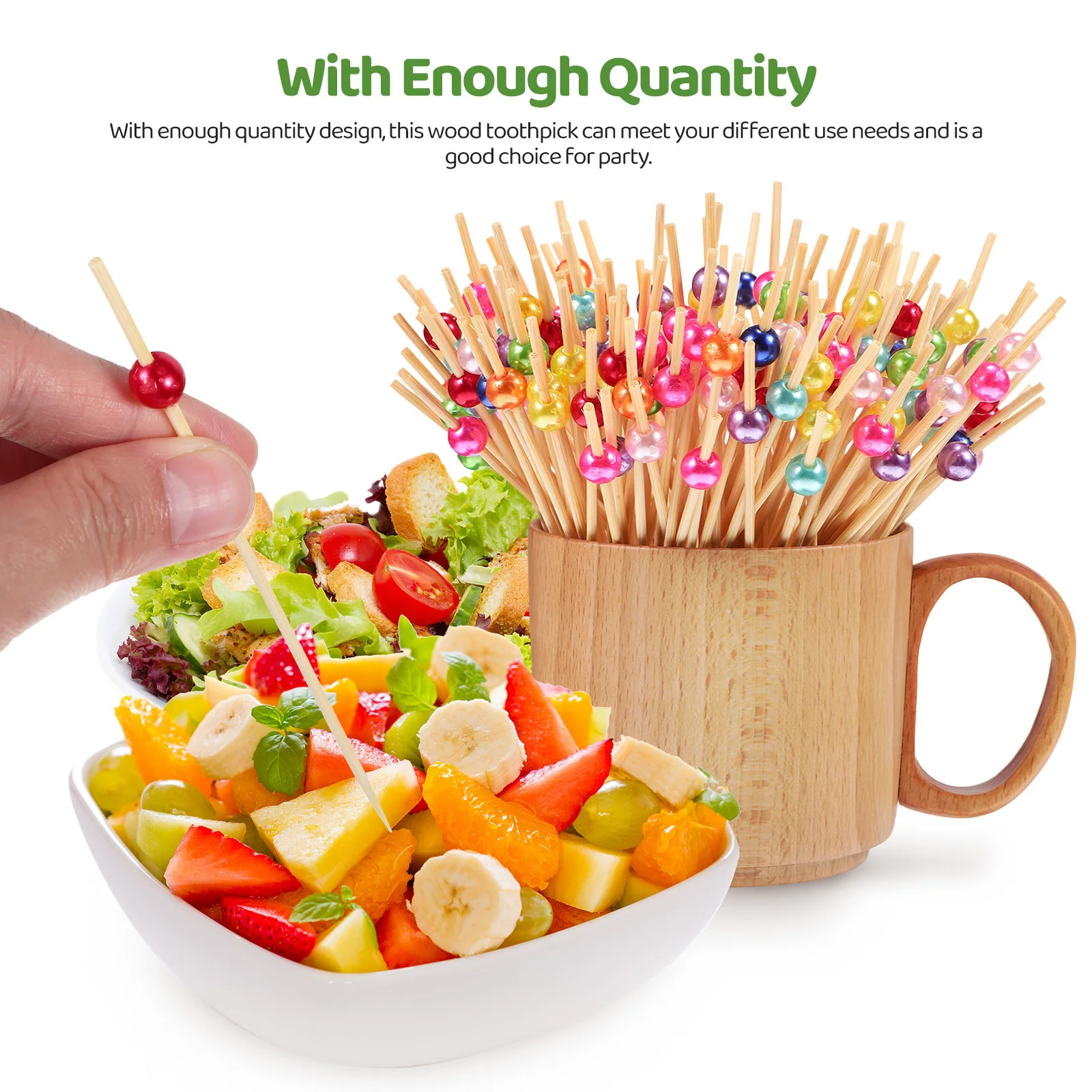 

200Pcs Bamboo Skewers Colorful Pearl Picks Food Grade Safe Appetizer Decor Disposable Wooden Sticks Bamboo Skewer