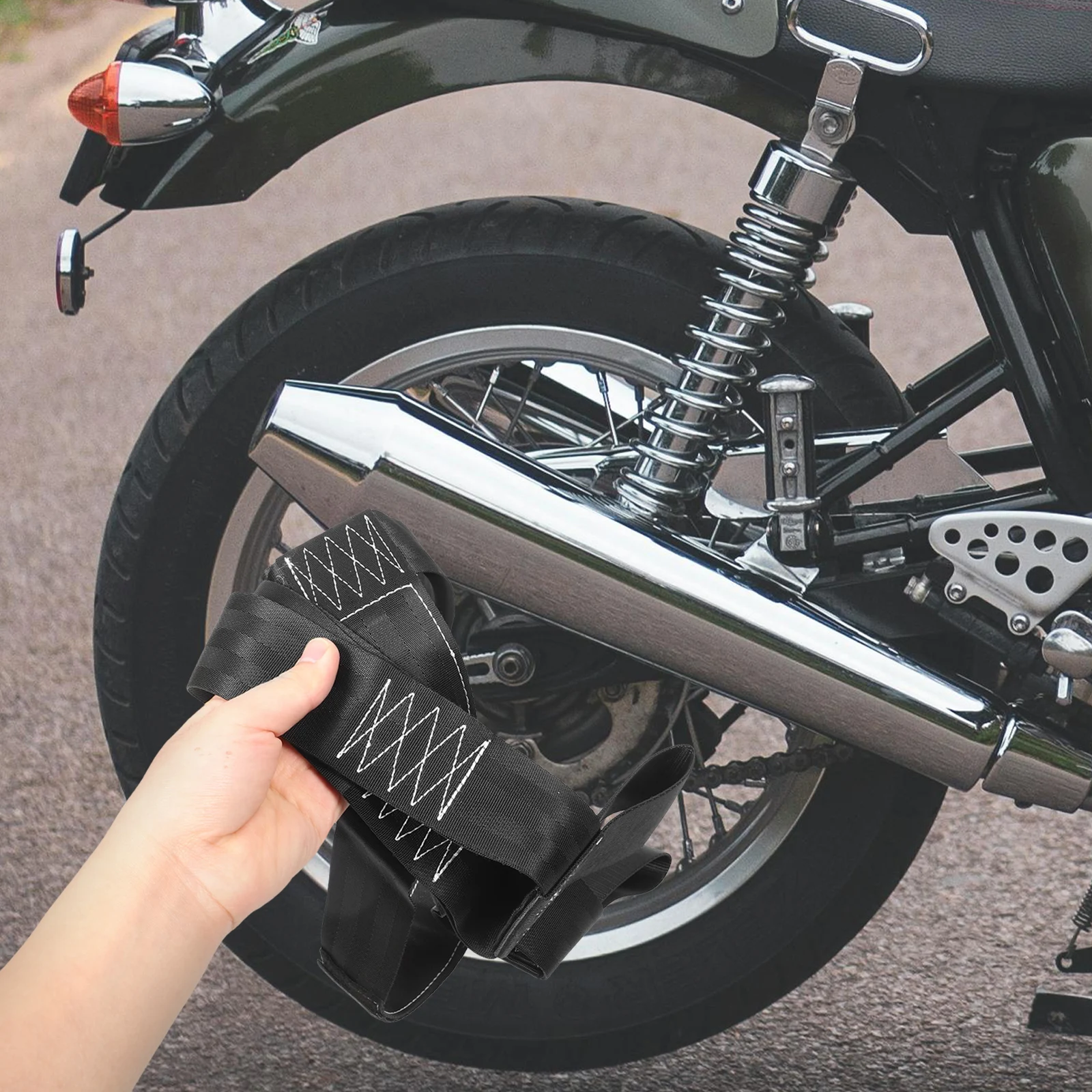 

Tire Fixing Belt Motorcycle Straps Binding Bike Tie down Accessories Polyester for Heavy-duty Black Scooter Man