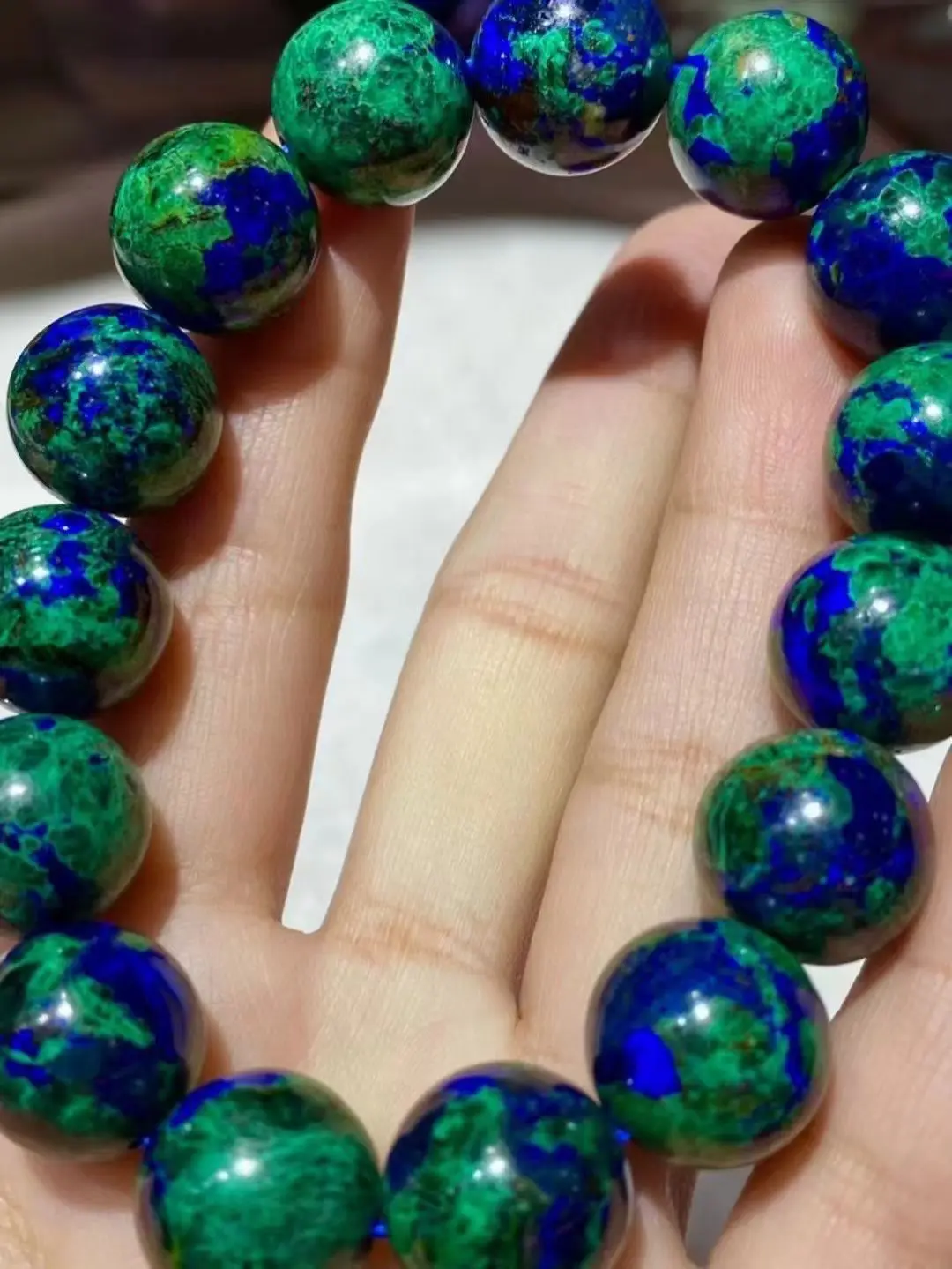 

Натуральный синий малахитовый азуритный браслет, круглые бусины, редкие для женщин и мужчин, азуритовый браслет, модные украшения AAAAAA