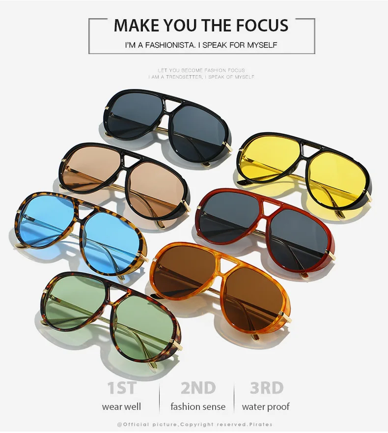 Mode Pilot frauen Sonnenbrille Neue Übergroßen Punk Marke Designer Sonnenbrille Trendy Street Metall Doppel Brücke Shades Brillen – Detail 1
