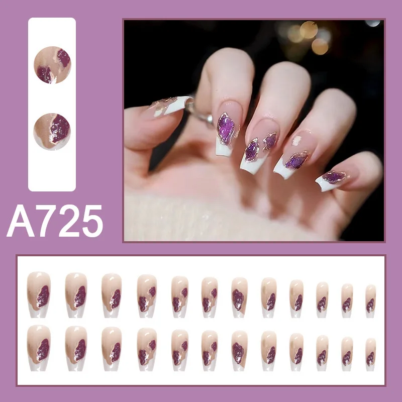 24 Uds estilo Ins especias oscuras usable rosa prensa en puntas de uñas postizas con pegamento diseño de uñas postizas mariposa encantadora chica uñas postizas