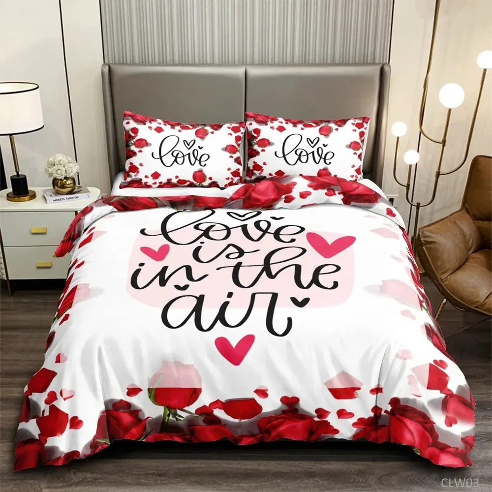 

Romantic Duvet Cover Set Red Rose Bedding Set Printed Adult Teen Comforter Cover Blossom Flower The