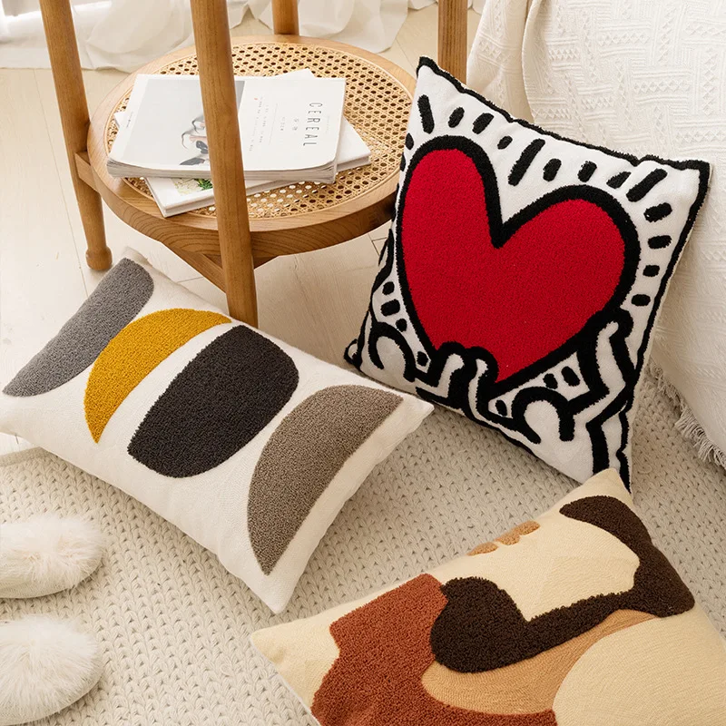 Cotton Cushion Cover Embroidery Pillow Cover 45x45cm Cozy Modern Abstract Pattern Living Room Bed Sofa Hotel homestay Home Decor