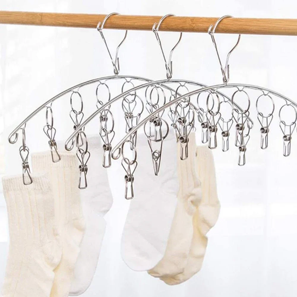 Foldable Laundry Hangers Socks Drying Hanger with 32 Clips Socks Underwear Rack Multifunctional Hanging Drying Rack