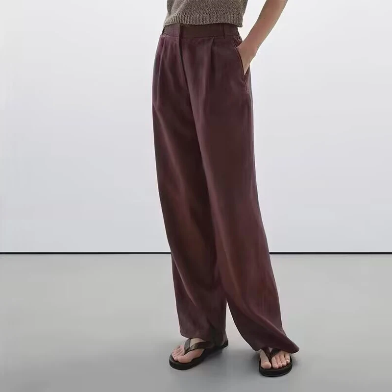 بنطلون نسائي واسع الساق من الكتان غير رسمي، موضة ربيع 2025، تصميم جديد للتنقل اليومي، مصنوع من ألياف البوليستر، بنطلون طويل أ... #2