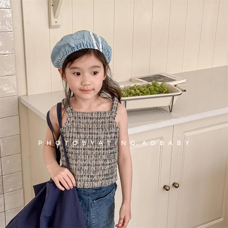 

2024 Summer New Children Sleeveless T Shirts Baby Girls Solid Sling Vest Toddler Cotton Elastic Bottoming Tops Kids Clothes