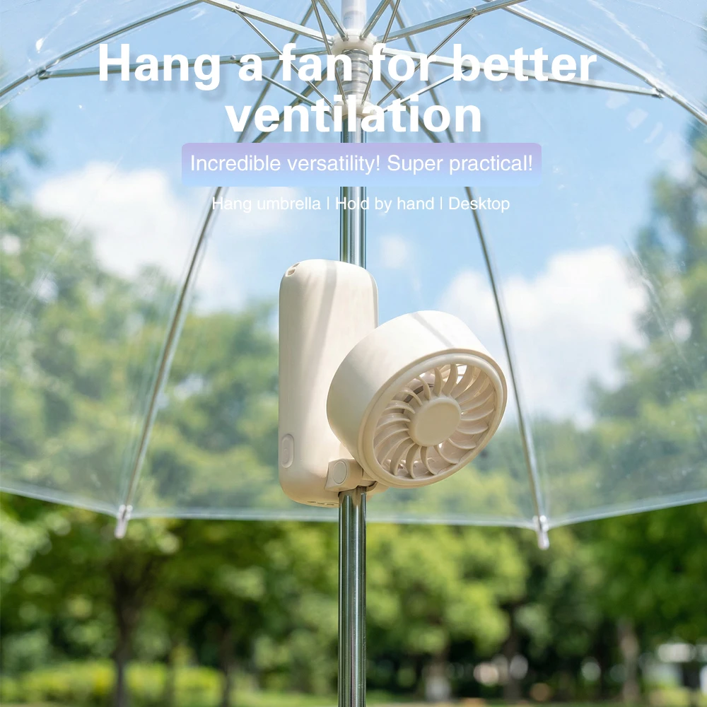 Ventilador plegable con clip para paraguas, ventilador portátil de mano, miniventilador de escritorio, ventilador de refrigeración personal recargable por USB, ventilador silencioso