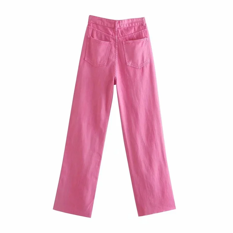 Women Pants 2021 Fashion Summer Pink Sweet Denim Jeans Trousers Classic Pop New High Waist Lady Wide Leg Pant Female Streetwear