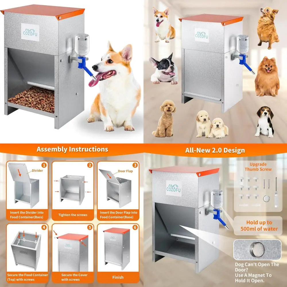 

Прочная оцинкованная стальная кормушка для собак с миской для воды – для использования в помещении/на улице, дозатор корма на 25 фунтов для всех размеров