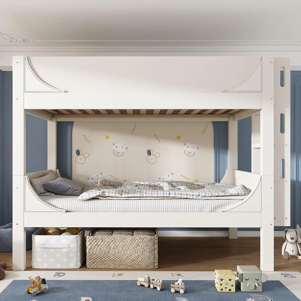 KOMHTOM Trennbares Etagenbett 90x200 cm Weiß - Flexibel montierbare Leiter, Schlittenform-Design, ohne Matratze