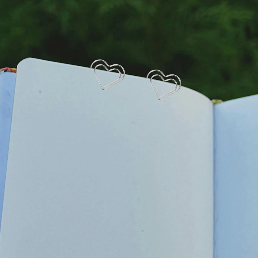 

50Pcs Heart Paper Clips Stylish Metal Paper Clip Bookmarks Office Supplies Document Organizer Planner Decorative Clips