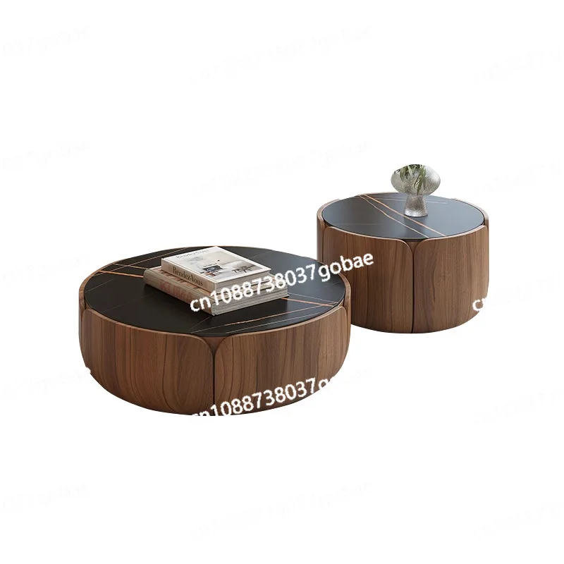 

Italian minimalist style high-end marble petal coffee table combination living room home walnut coffee table
