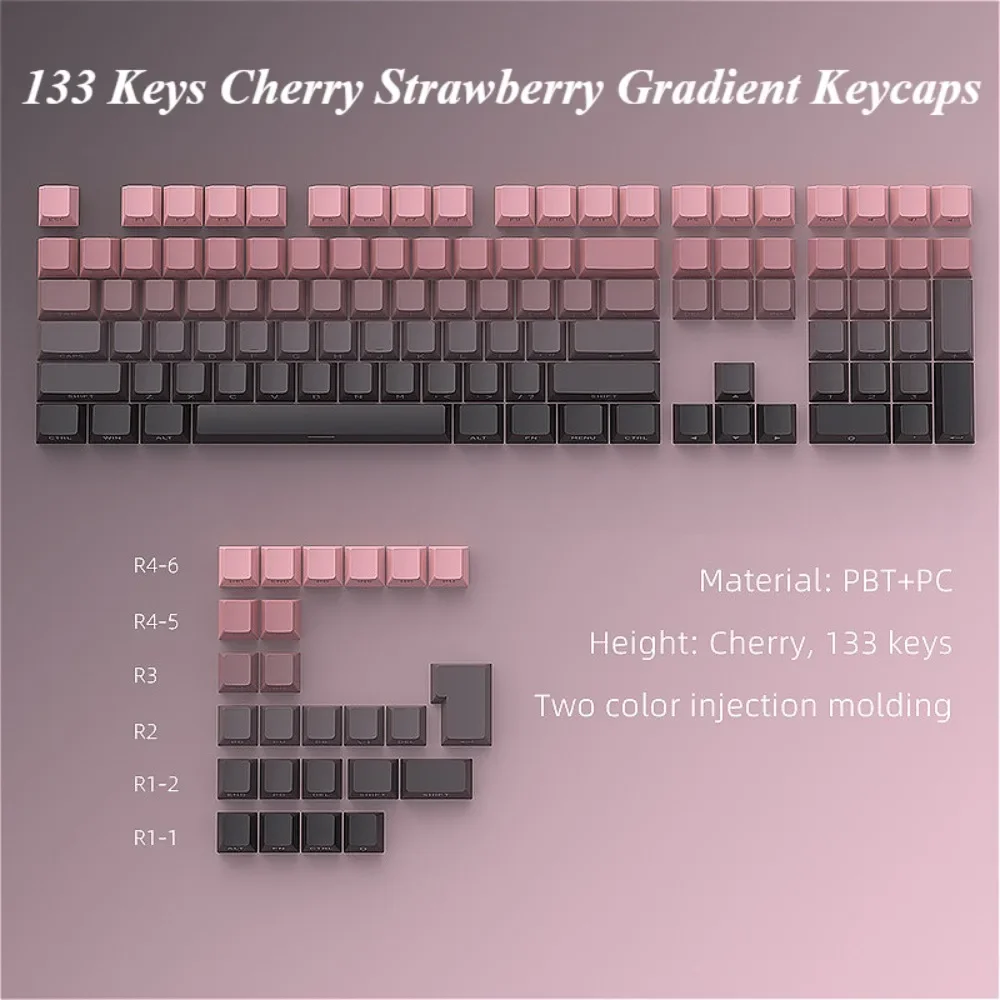 

Transparent 133 keys, cherry PBT + PC strawberry side engraving, suitable for MX switch 60/84/90/104/108 mechanical keyboard