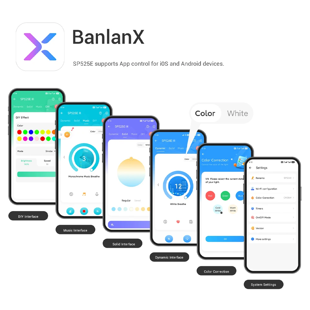 5CH PWM RGBCCT LED Controller Bluetooth Wi-Fi Dual Mode Smart Voice Control Alexa Google Home Compatible Music Sync Banlanx APP