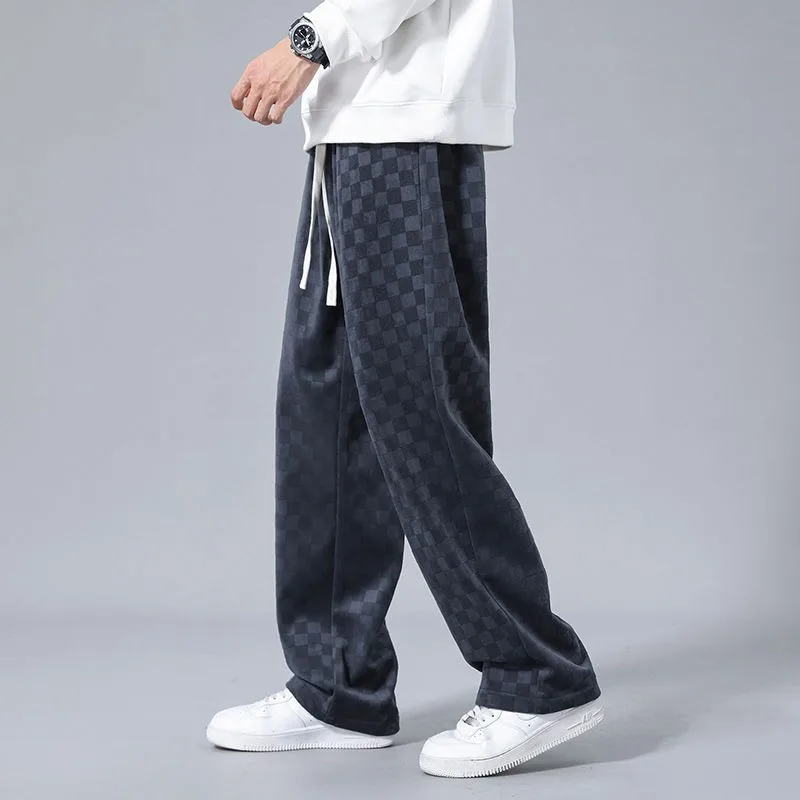 Spring Autumn Men\'s Designer Running Baggy Track Pants Plaid Corduroy Straight Leg Wide Leg Casual Sweat Pants for Men Clothing