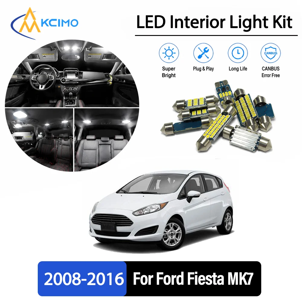 For  Ford Fiesta MK7 2008-2016 2009 Premium No-Wire Continuous Glow Auto Interior LED Bulb Remodel Set Cabin Refit Lamps