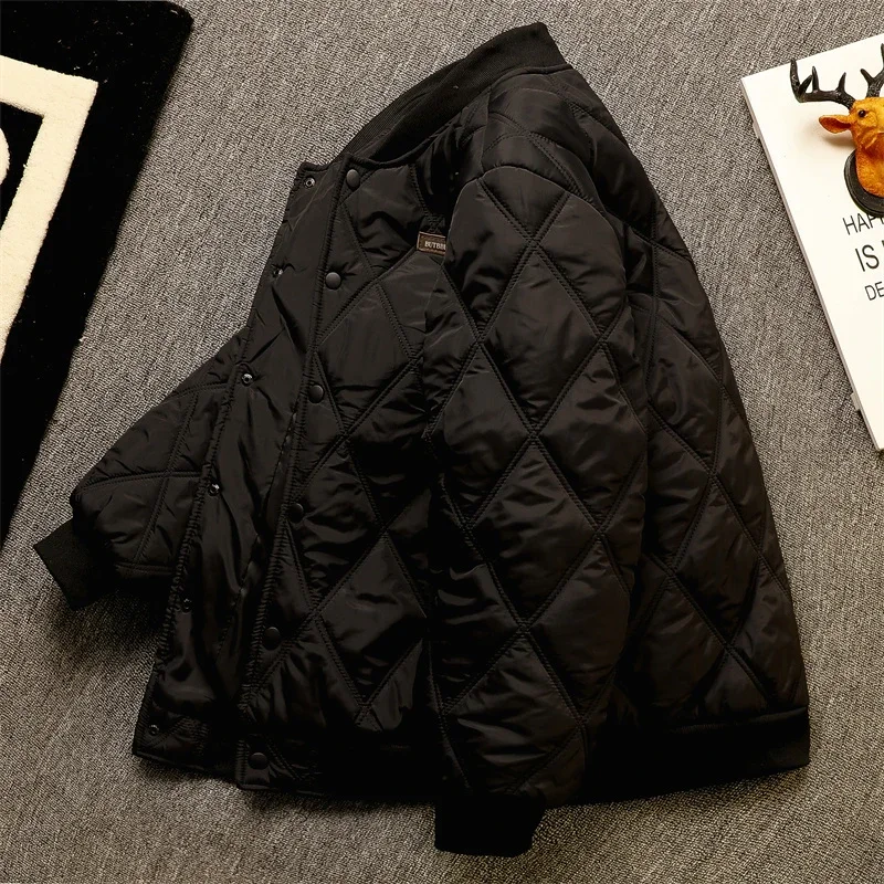 Thickened Velvet Jacket for Men in Winter Diamond Pattern Loose Cotton Coat Korean Style Baseball Japanese Style Cotton Jacket