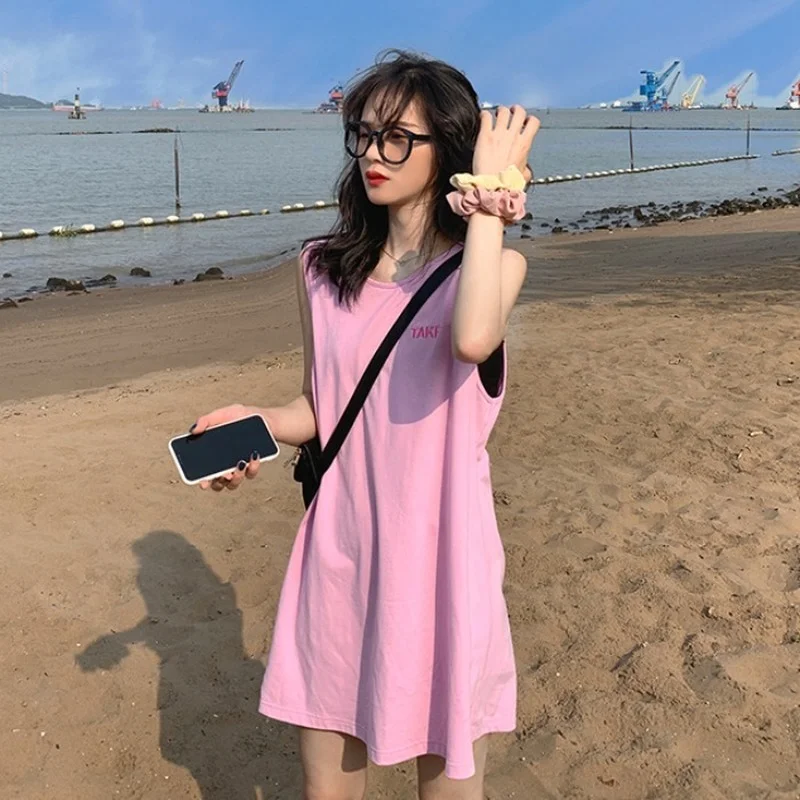 

Nightgowns Women Oversize Summer Letter O-neck Sleeveless Fashion Cozy Ladies Sleepshirts Loose Casual Streetwear Sleepwear New