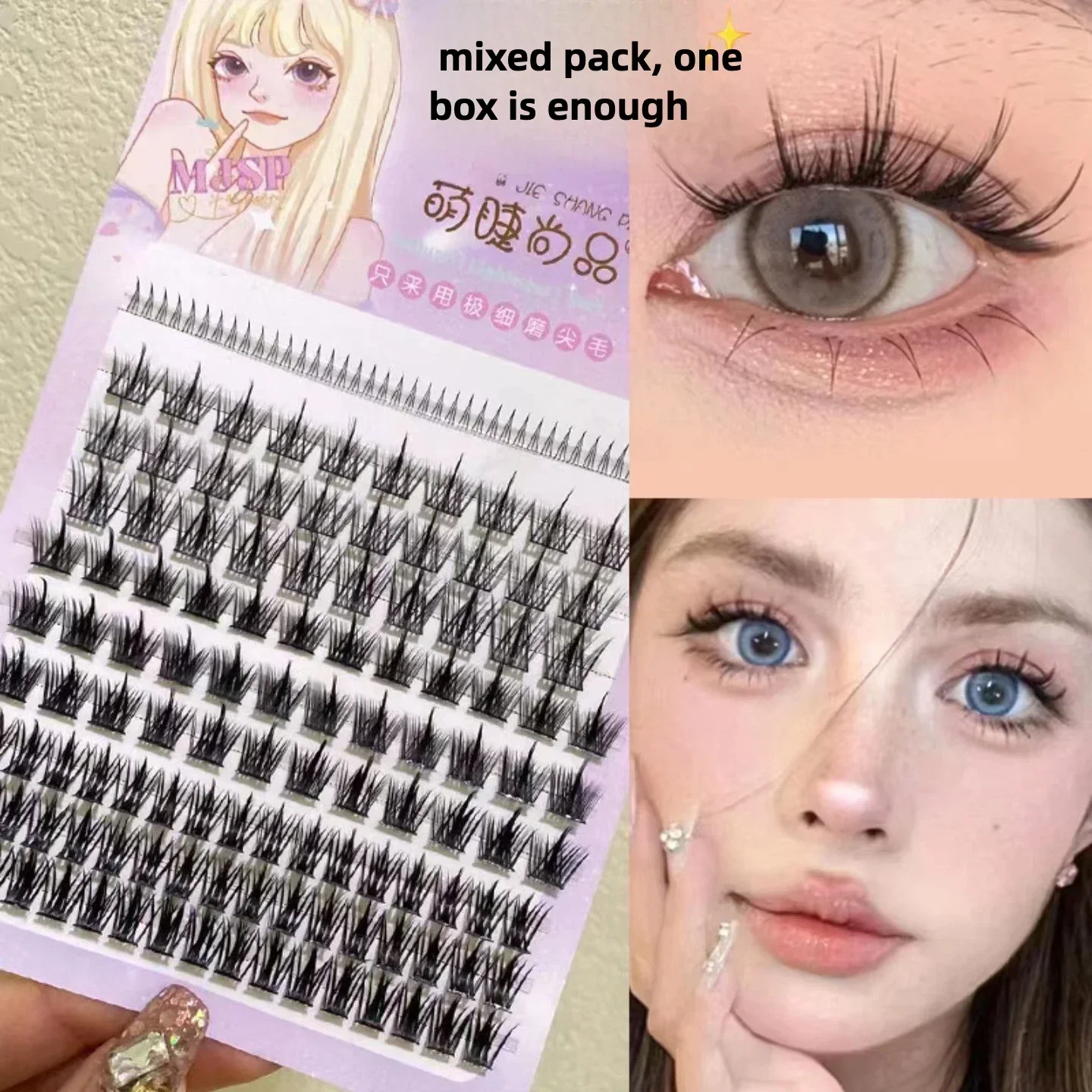 

Mengjie False Eyelashes Natural Look Fake Eyelashes V-shape Lower Eyelash Combination Eye Lashes Large Capacity False Lashes