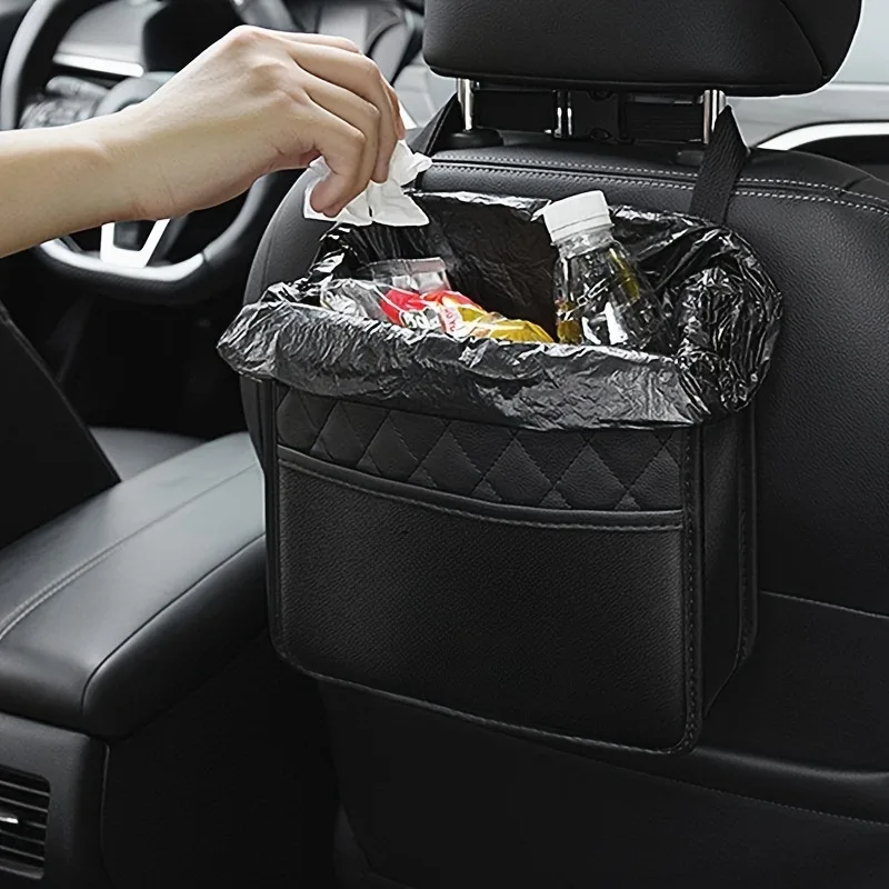 Multi Functional Car Storage Hanging Bag Seat Back Storage Box PU Leather Car Trash Car Seat  Accessories