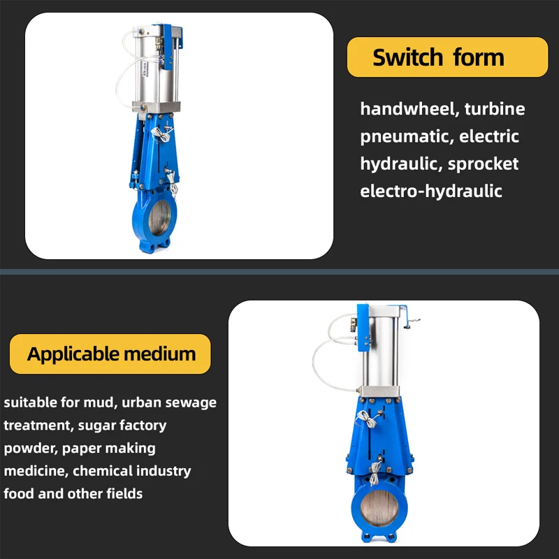 series DN1000mm 25inch CF8 Stainless Steel PN10 Pneumatic Knife Gate Valve For Slurry