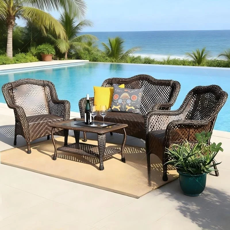 

#Outdoor Wicker Sofa Set Patio Villa Garden Balcony Terrace Rattan Chair Combination Waterproof Resistant Weatherproof Furniture