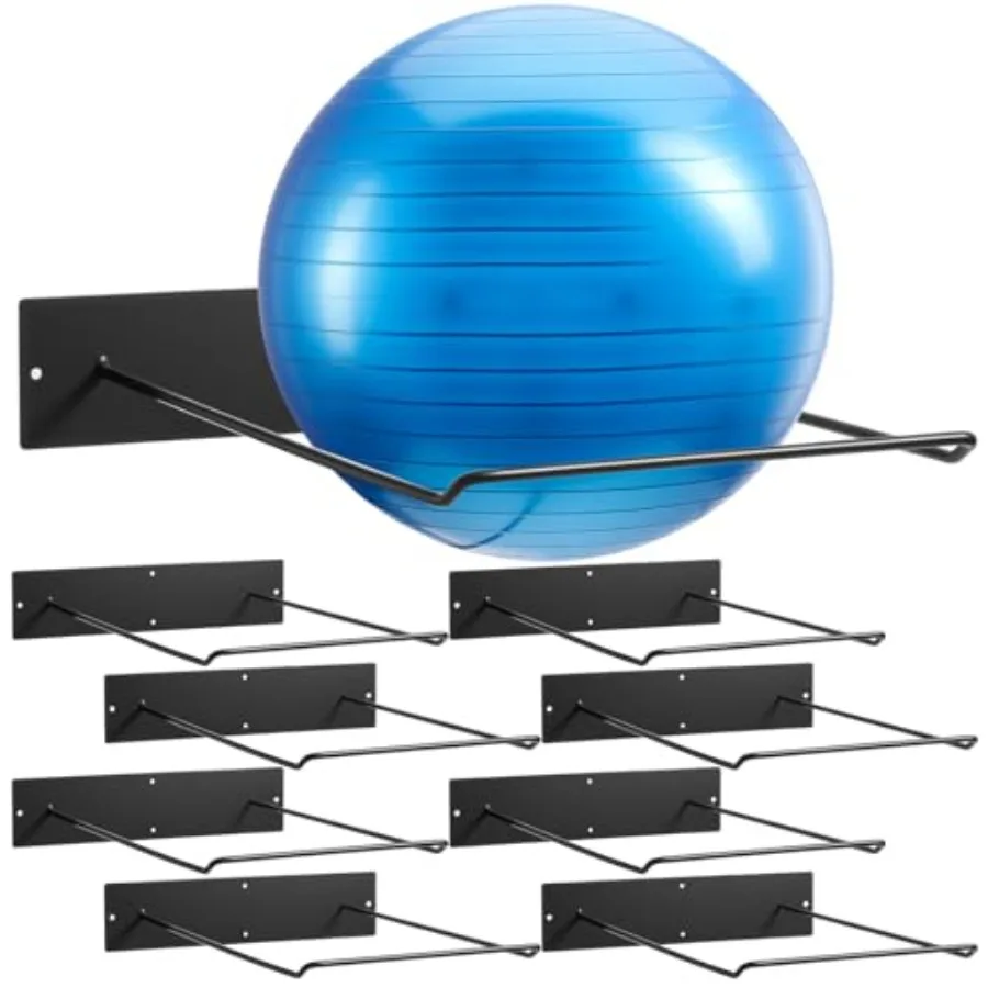 Wall-mounted metal medicine ball rack for home gyms and studios: 16.6'' black thickened yoga storage holder with space-saving d