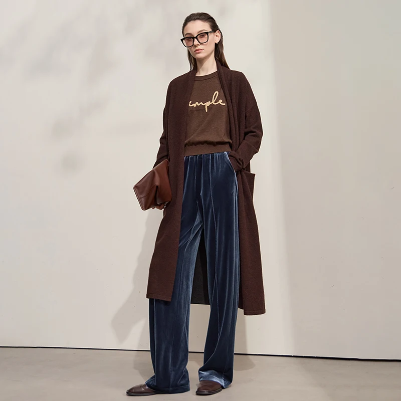 AMII Women's Pants Wide-leg Solid Knitted Pants Casual Woman Trousers 2025 Autumn New Retro Versatile Ladies Clothing 12523110