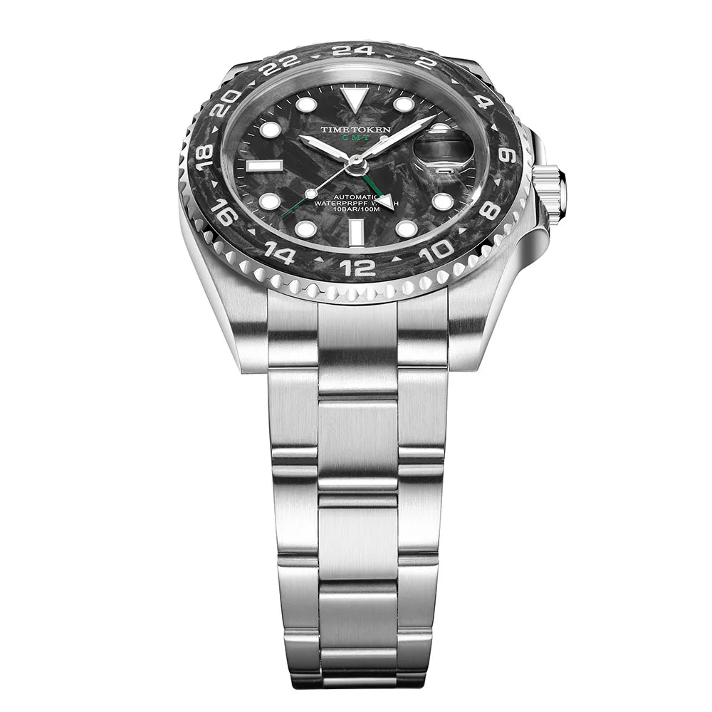 TIME TOKEN 2025 Luxury Divers Watch | 40mm Carbon Fiber Automatic Mens Watch – 100m Water Resistant
