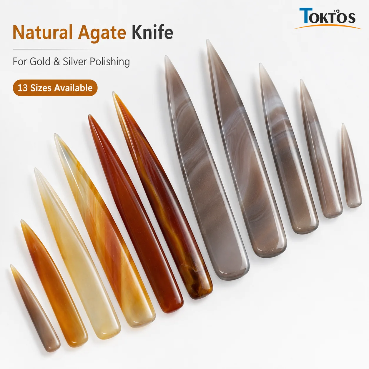 Natural Agate Knife 7-19cm Gold Silver Jewelry Polishing Burnishing Tool Gemstone Surface Finishing Hand Tool 13 Sizes