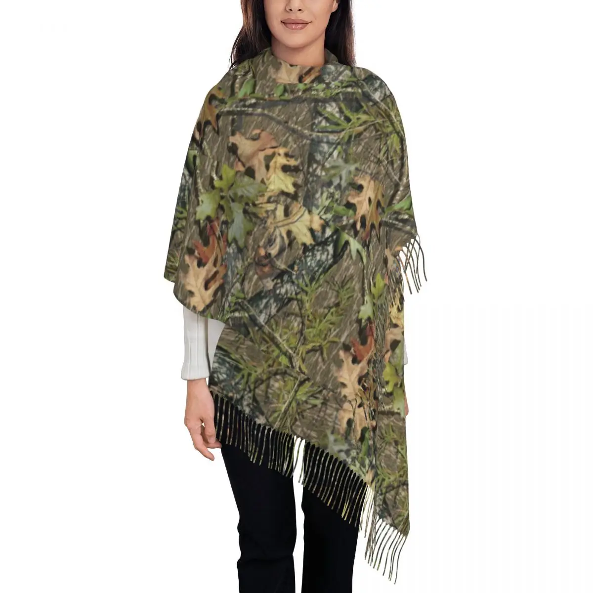 

Real Tree Camouflage Camo Pattern Scarf Wrap Women Long Winter Fall Warm Tassel Shawl Unisex Scarves