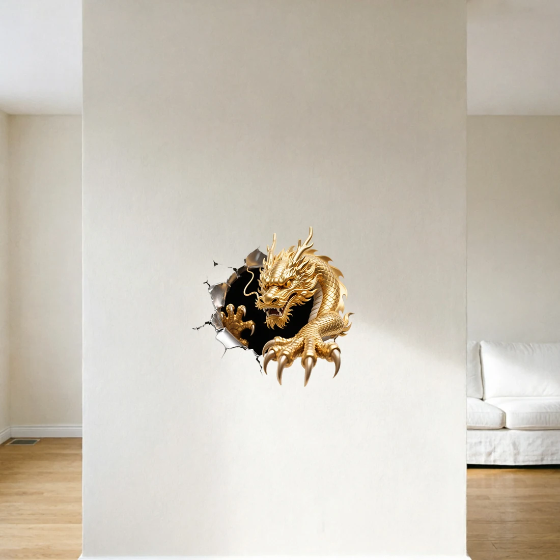 Three Ratels CAB69 golden Dragon Breaks Hole Wall Stickers for Home Decoration Computer decal Personalized car stickers