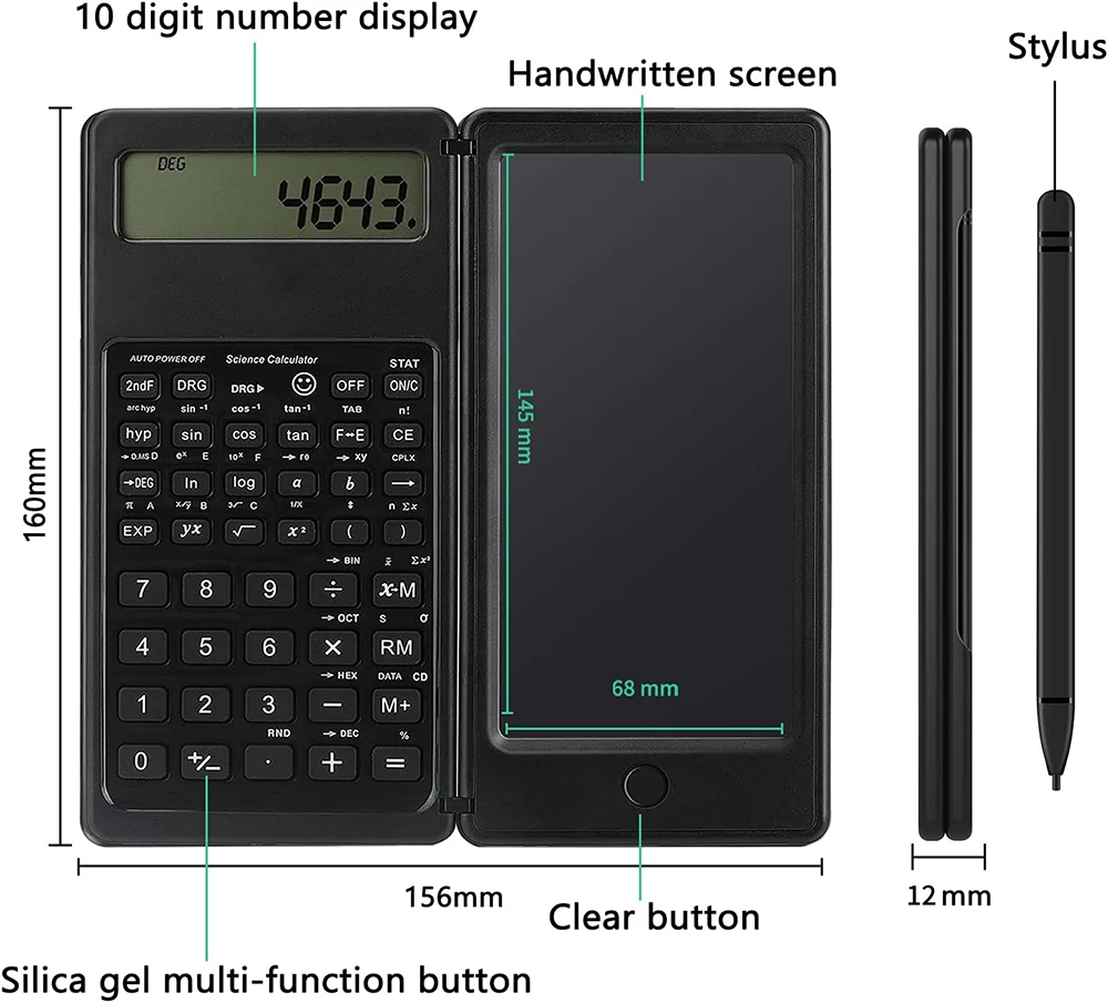 New 2 IN 1 Foldable Scientific Calculators 10 Digits LCD Display With 6 Inch Writing Tablet Stylus Pen Support Erase Button Lock