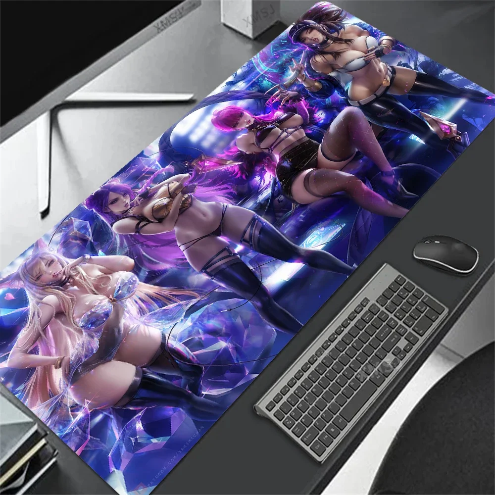 Large Mouse Pad KDA Ahri Jinx Anime Sexy Mouse Mat Gaming Mouse Pad Lock Color Edge XXL Gamer Rubber Keyboards Mousepad 90X40CM