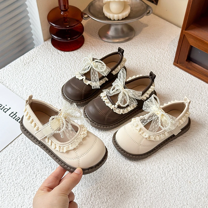

Spring Autumn Elegant Girls Leather Shoes for Princess Sweet Bowknot Children Flat Shoes Causal Wedding Party Kids Dress Shoes
