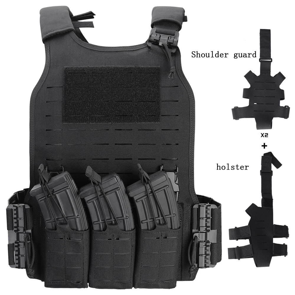 Nylon Tactical Vest Molle Laser Cut Airsoft Chest Rig Vest Men Body Armor Shoulder Guard Hunting Accessory Military Holster