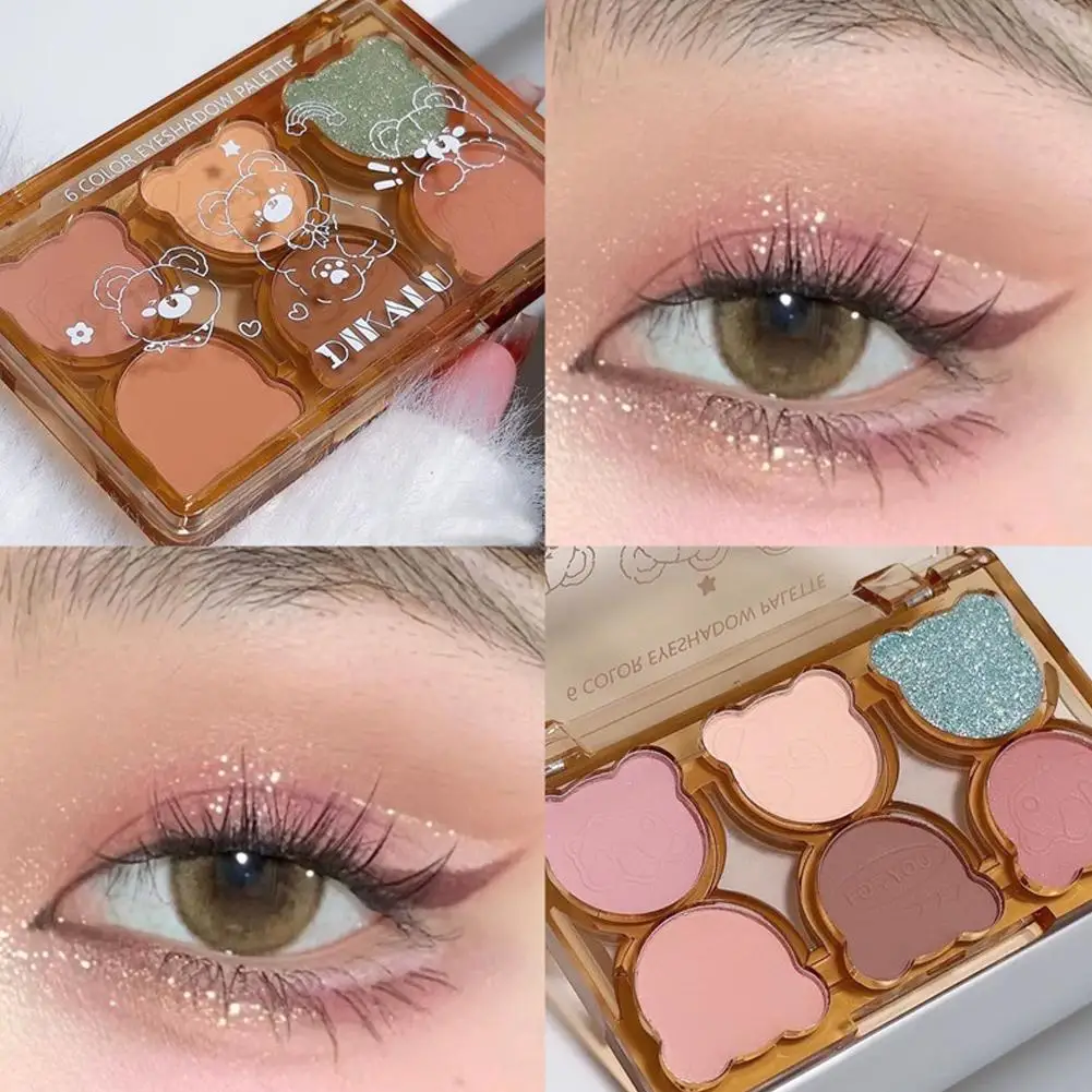 6-color Eyeshadow Plate Bear Shiny Matte Eye Shadow Advanced Goddess Makeup Waterproof Shadow Eye Feeling Cosmetics Eye X6i8