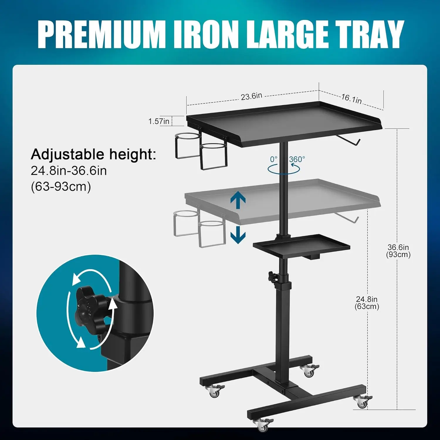 

Double Tier Rolling Workstation Table with 360 Degree Mute Universal Wheel for Tattoo Work,Beauty Salon Spa Stools Service