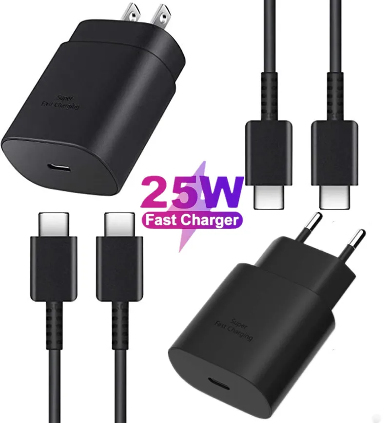 25W PD Charger Super Fast Charger With Type C CABLE For Samsung Galaxy S20 S21 S22 S23 Ultra Note 20 Wall Charger