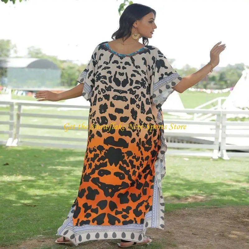 E56d menina beachwear solto robe banho cobrir praia vestido férias floral impressão praia cobrir maiô cobrir