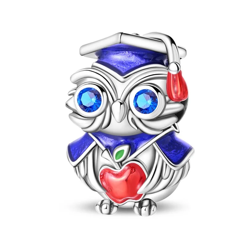 925 Sterling Silver Owl Graduate Charms Beads Fit 3mm Original Bracelet DIY Women Fashion Birthday Anniversary Jewelry Gifts