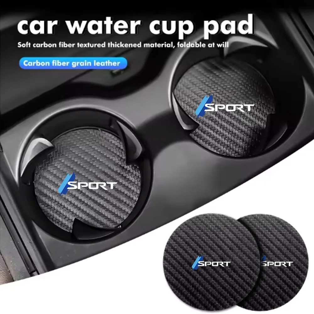 2-Piece Set of Light Blue Sports Carbon Fiber Pattern Car Interior Accessories, Water Cup Mats, Car Accessories Collection, Non-Slip Mats, Cute Cartoon Storage Slot Decorative Mats