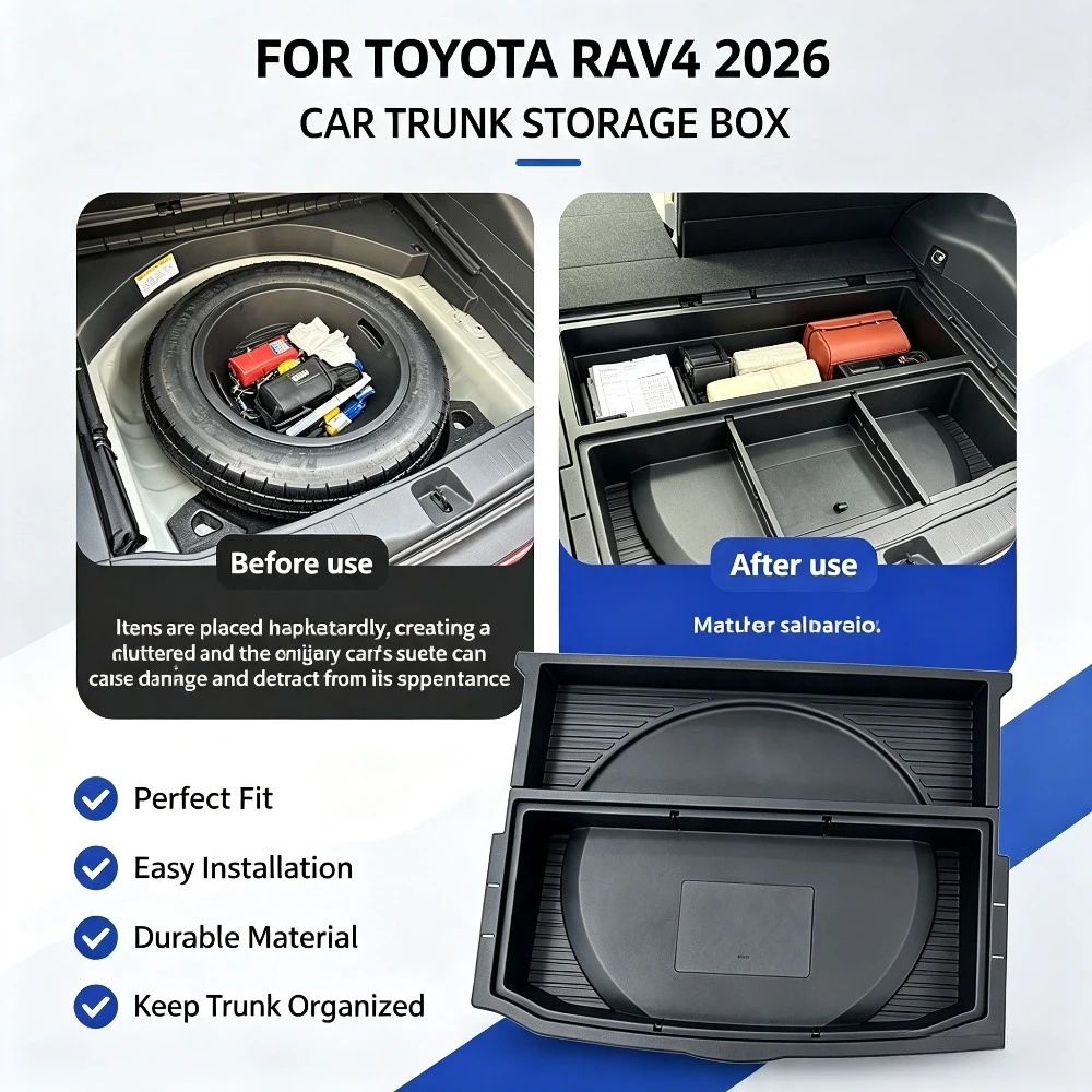 For Toyota RAV4 2026 Car Trunk Lower Storage Box & Spare Tire Plate ABS Large Capacity Sundries Organizer Box Interior Accessory
