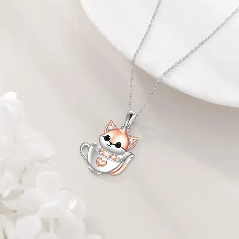 1pc Fox Pendant Necklace On The Cup Love Animal Pendant Christmas Gift Valentine's Day Birthday Gift necklace for women