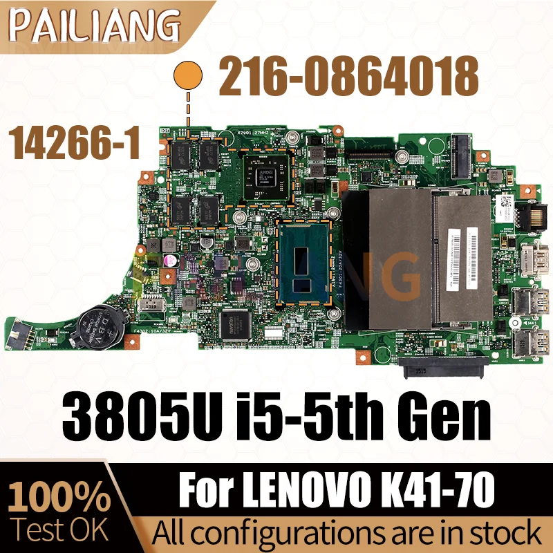 

14266-1 For LENOVO K41-70 Notebook Mainboard 3805U i5-5th Gen 216-0864018 5B20J32268 5B20J40157 5B20J40130 Laptop Motherboard